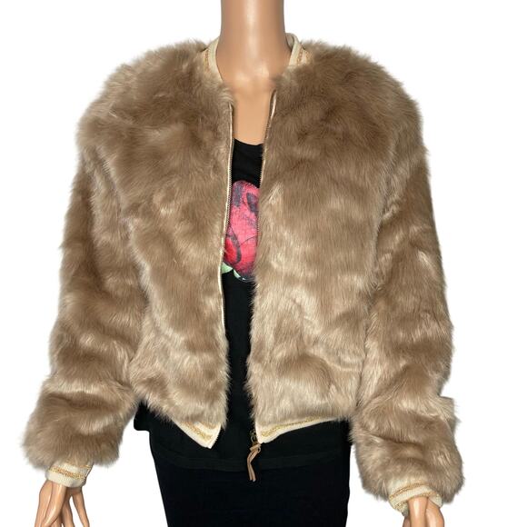 Mother womens The Letterman Faux Fur Bomber Jacket size M Wash stroke of fortune - Picture 4 of 13